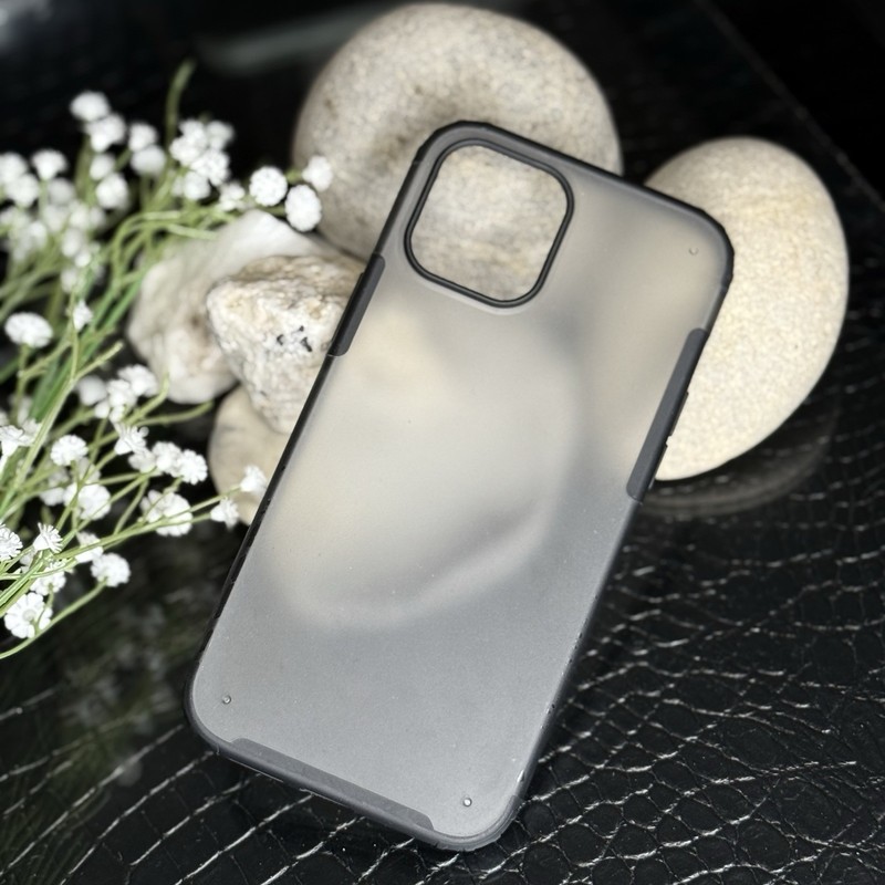 Plastic Matte Transparent Hard Case for Apple iPhone 12 Black Clear Lightweight