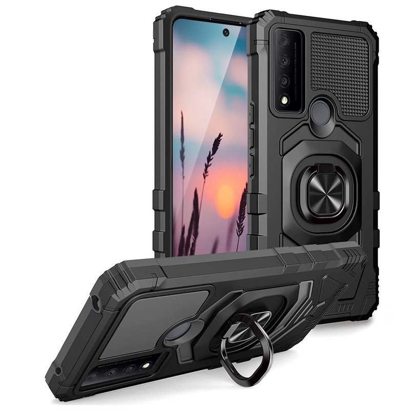 For TCL 30 V 5G Phone Case Metal Ring Magnetic Support Kickstand Cover