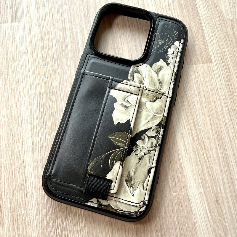 MINT Walli Cell Phone Case iPhone 16 Pro Dusky Bloom Black Card Holder Kickstand