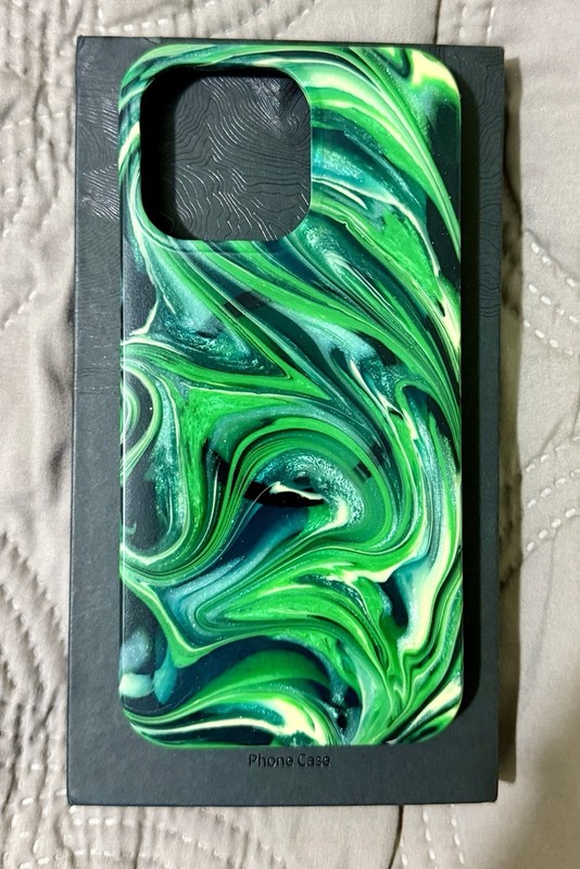 Carved Live Edge iPhone 16 ProMax Case – Resin Art Series – Green, White & Black