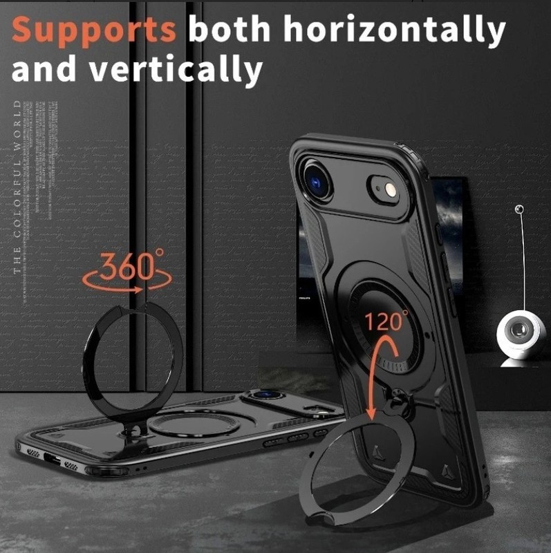 360 Degree Rotating Magnetic Stand Case For iPhone 17 Air, Free Temper Glass gallery