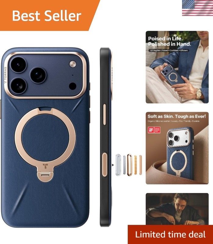 Deep Blue MagSafe iPhone 17 Pro Case – 360° Kickstand & Drop Protection