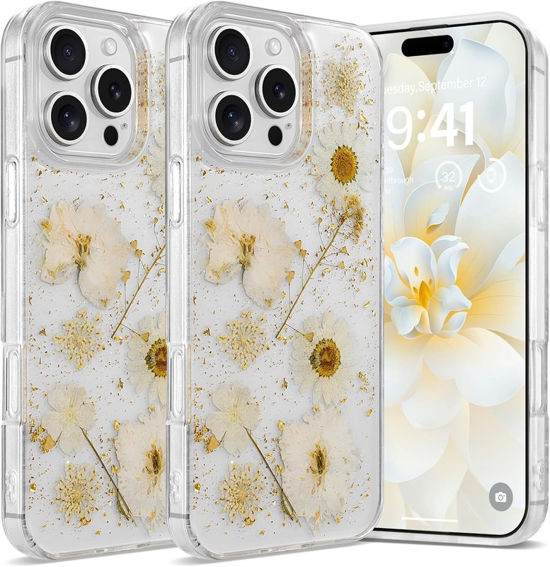 Real Dried Flower Patterns Case for iPhone 16 Pro Clear Bumper