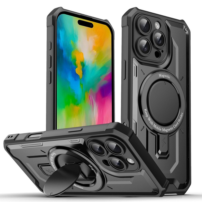 For iPhone 16 Pro Max Plus Phone Case Tuff Magnetic Invisible Brack Stnad Cover
