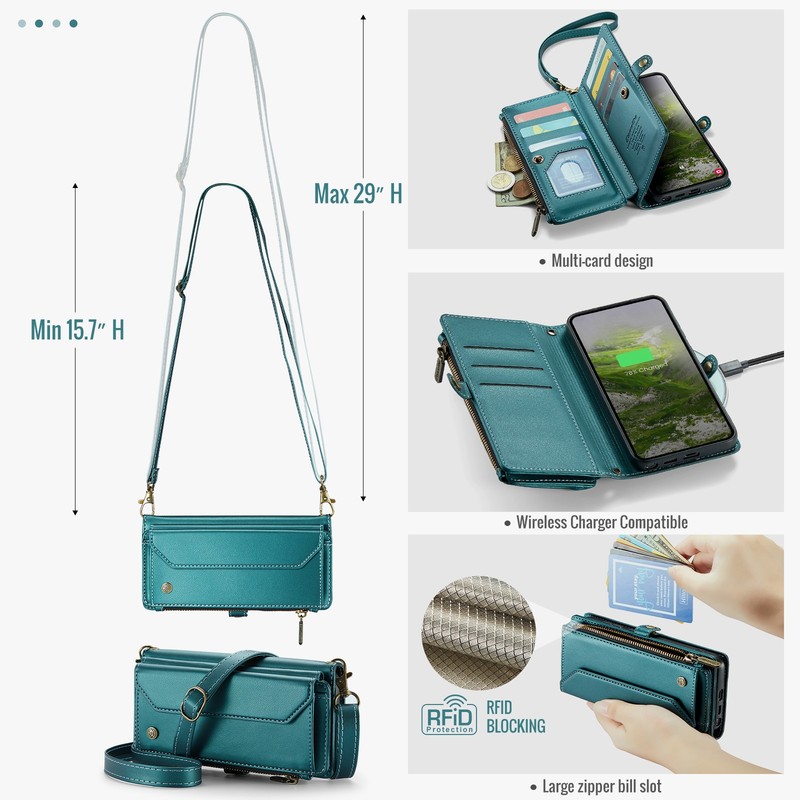For Samsung S26Ultra S25 S24 S23 Zipper Wallet Card Pocket RFID Block Strap Case gallery