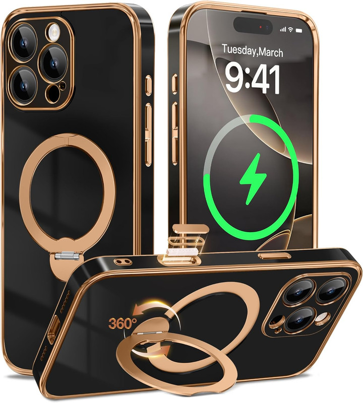 GolbinBox for iPhone 16 Pro Max Case with 360° Spin Magnetic Stand,[Compatible w