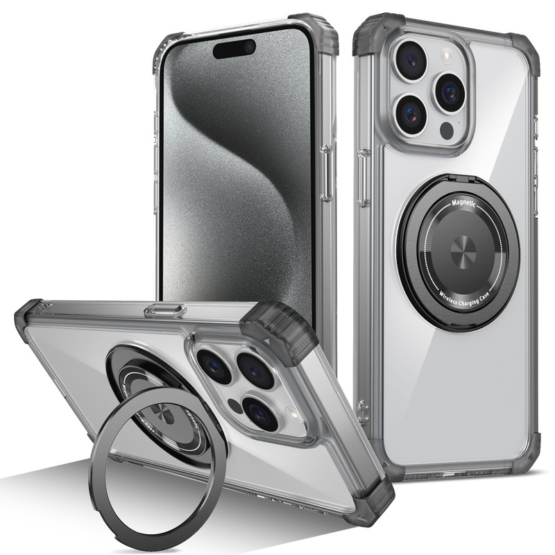 For iPhone 15 Pro Max 14 13 12 Shockproof TPU+PC Clear Case Stand Mag-Safe Cover