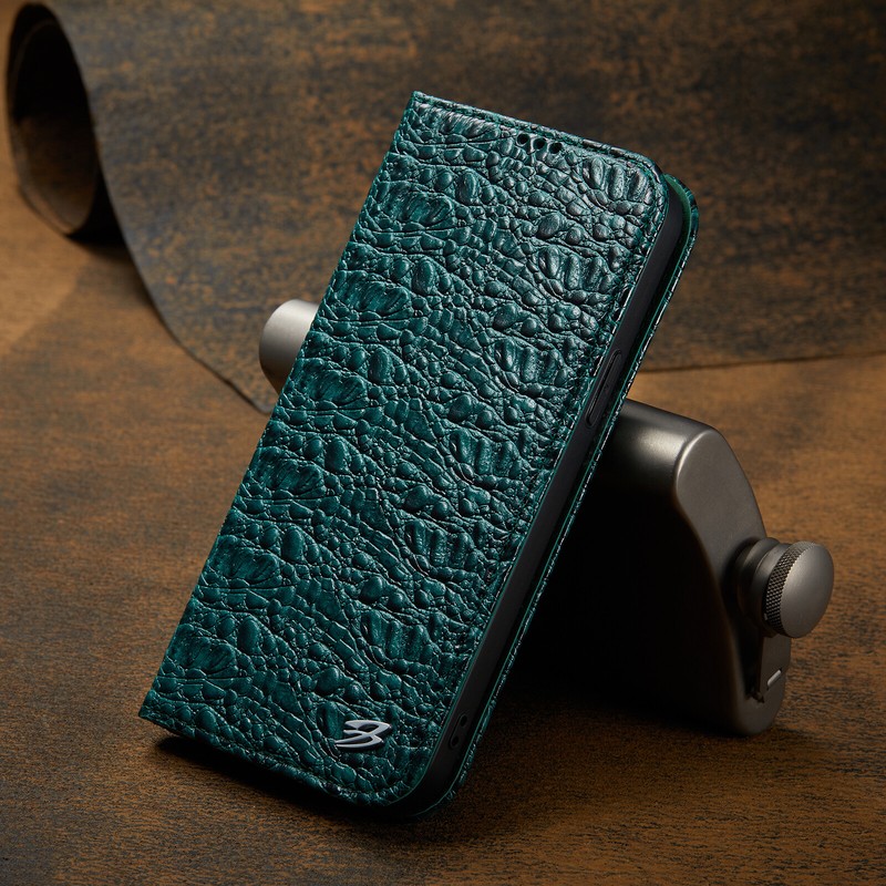 For iPhone 15 14 13 Pro Max Luxury Crocodile Pattern Leather Folio Wallet Case