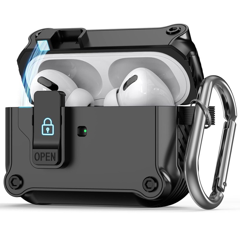 Shockproof Secure Lock Case For AirPods 4 3 2/ AirPods Pro 3/Pro 2 with Keychain