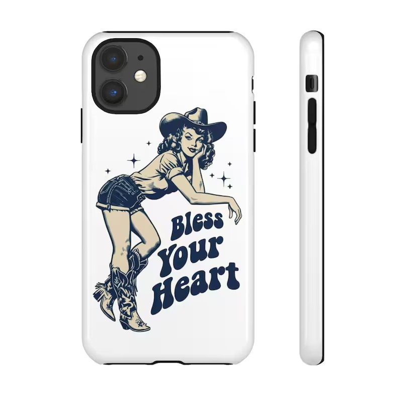 iPhone 16 Pro Max Tough Case Pinup Cowgirl “Bless Your Heart” Glossy Finish New