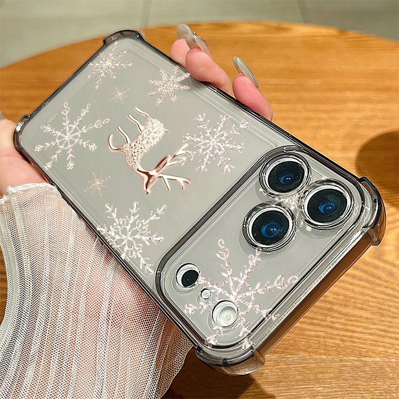 Christmas Elk Case For iPhone 17 Pro Max Air 16 15 14 13 12 11 Clear Soft Cover