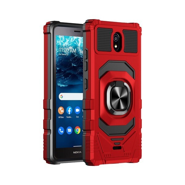 For Nokia C100 N152DL – Hard Hybrid Magnetic Ring Kickstand Armor RED Black Case