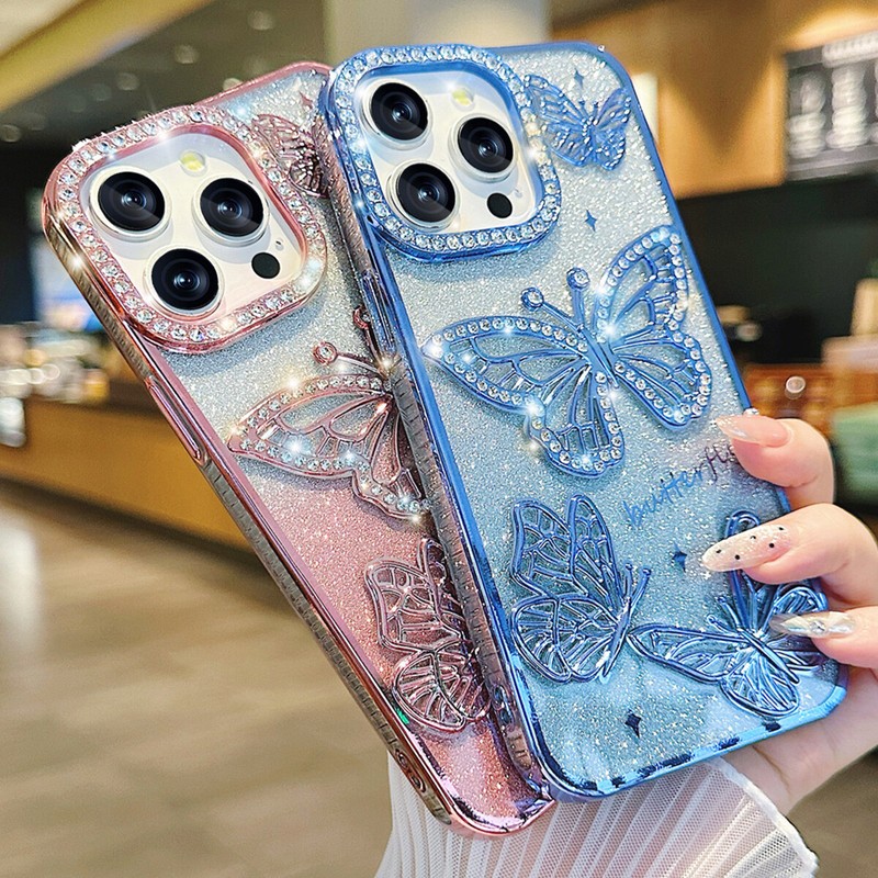 For iPhone 17 16 Pro Max 15 14 13 12 11 Pro Butterfly Glitter Bling Sparkle Case gallery