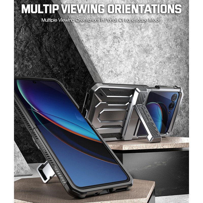Poetic Spartan Case for Moto Razr + Plus 2023 with Kickstand Metallic Gun Metal