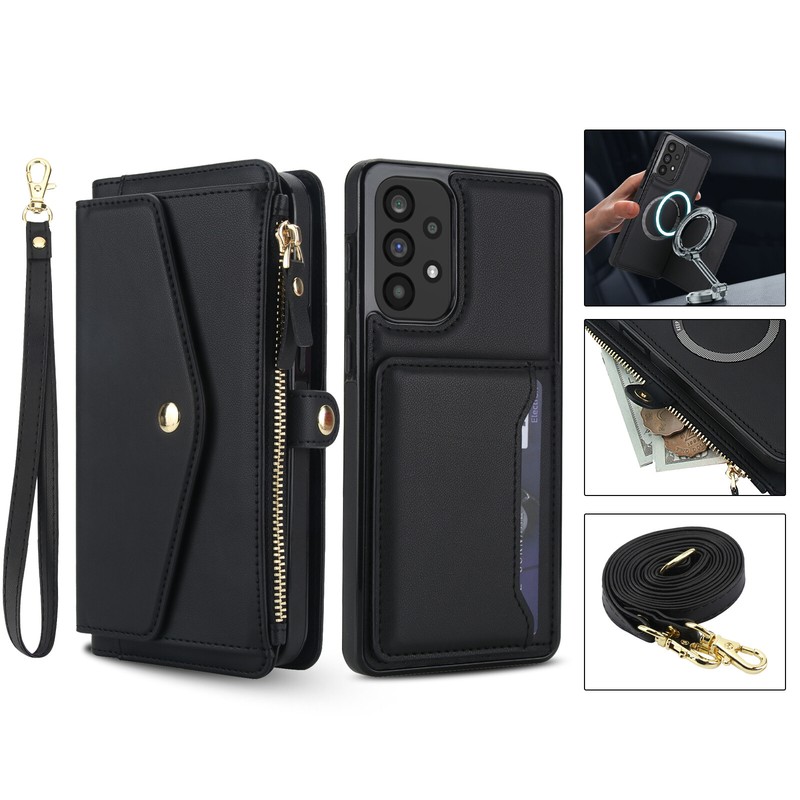 Zipper Magnetic Detachable Wallet Case w/ Strap for Galaxy A16 5G/A36 5G/A56 5G gallery