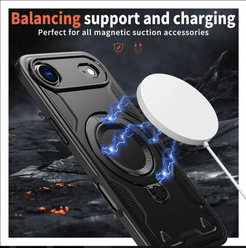 360 Degree Rotating Magnetic Stand Case For iPhone 17 Air, Free Temper Glass gallery