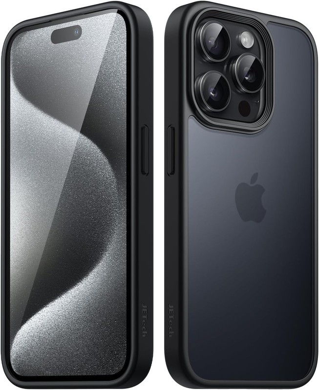 iPhone 15 Pro Black Matte Translucent Case Slim Shockproof Protective Cover