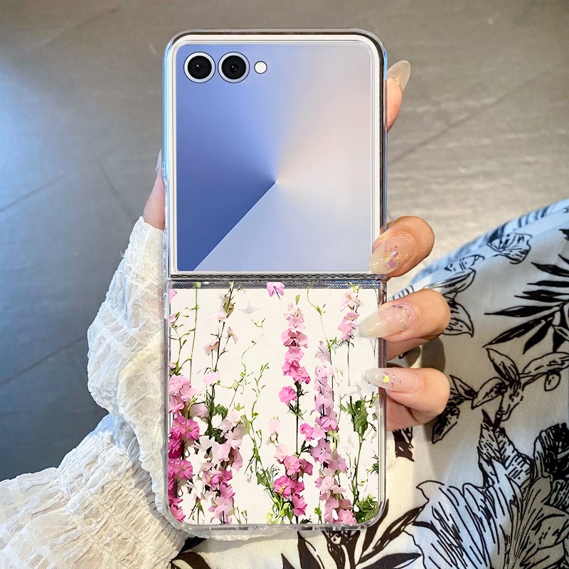 Flower Clear Hard Folding Case For Samsung Galaxy Z Flip7 FE Flip6 Flip5 4 Cover