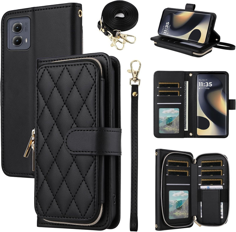 Argyle Wallet Case for Motorola Edge 5G 2024 with Wrist Strap Shoulder Strap, 9+