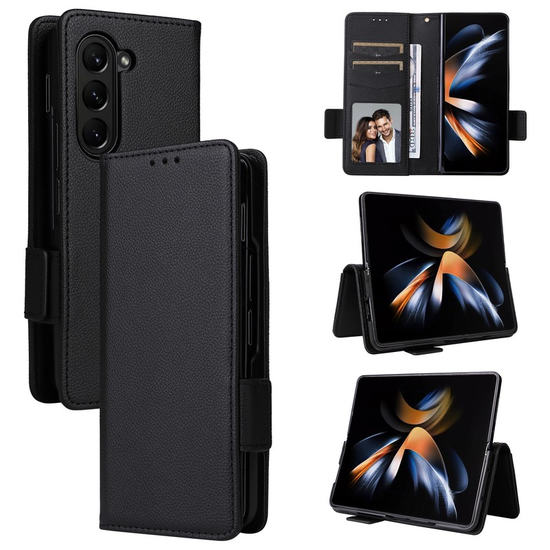 Wallet Case For Samsung Z Fold 6 5 4 5G Premium Leather Card Slots Stand Cover
