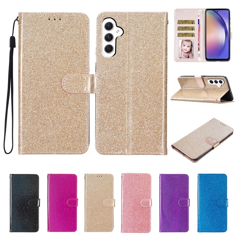 For Samsung Galaxy A54 5G A14 A73 A35 A15 A05s Women Glitter Leather Wallet Case