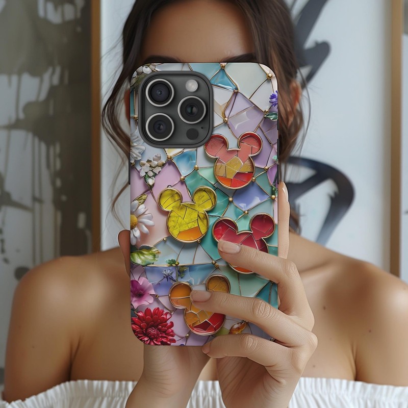 Colorful Mickey, Disney Stained Glass Effect Phone Case, Disney 3D Mosaic Tough
