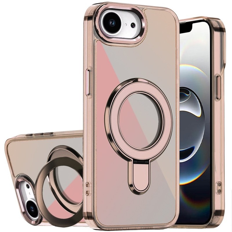 For iPhone 16e/17e Case Transparent Chrome Rotaional Magnetic Ring Stand Cover