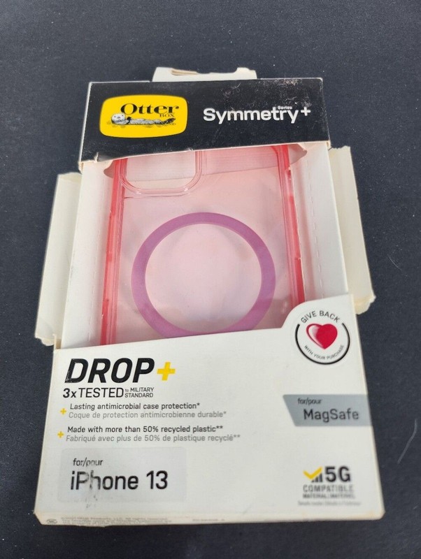 OtterBox Symmetry+ MagSafe Case iPhone 13 Clear Pink Purple Drop Protection
