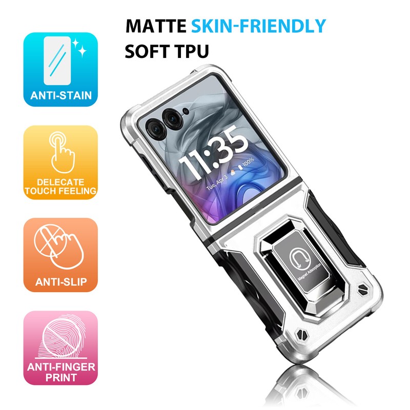 For Motorola Razr 2024 Phone Case Defender Metal Ring Magnetic Kickstand Cover gallery