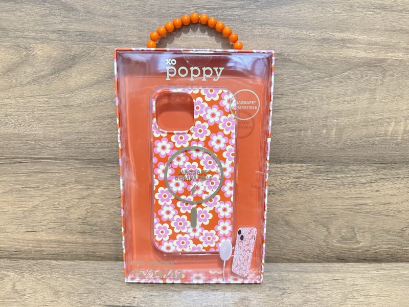 XO Poppy iPhone 13, 14, 15 Case – Magsafe Compatible – Pink & Orange Flowers