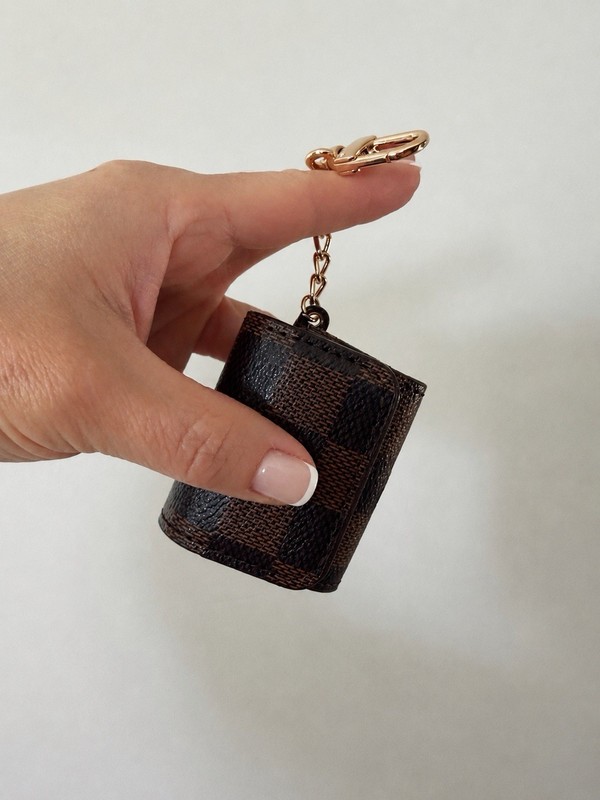 Checkered Keychain Pouch Brown Damier Style Bag Charm Gift Ideas Brown Checkered