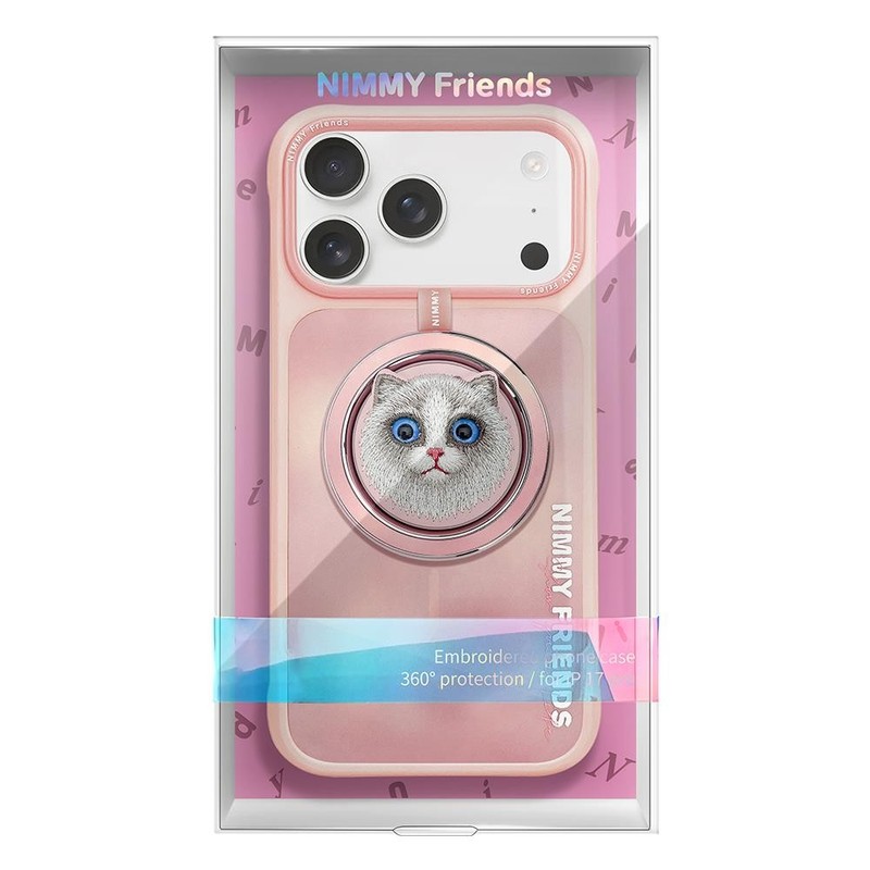 Nimmy Friends Big Eye Ragdoll Cat Face Case MagSafe Grip iPhone 17 Pro .3″ Pink