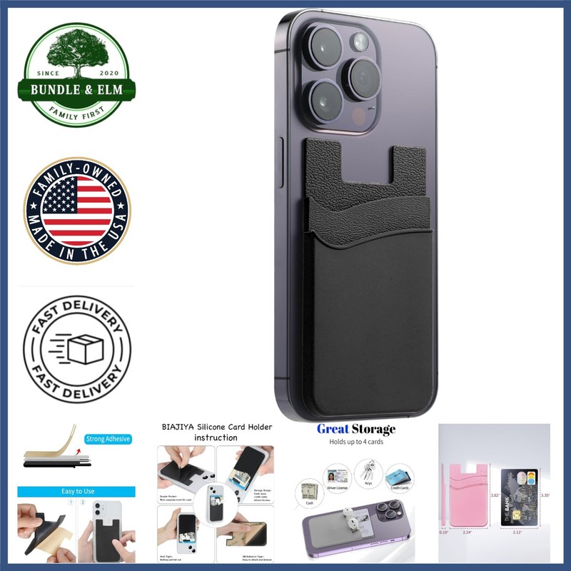 Textured Black Silicone Phone Wallet with Elastic Closure for Secure Storage