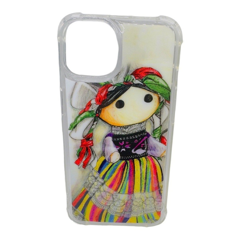 Artisanal Mexican Resin Art Crafted IPhone 15 Cover Typical Poblanita Doll