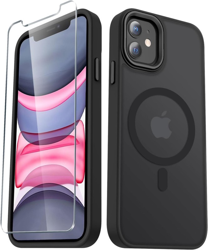 for iPhone 12 Case, 12 Pro with 1 Screen Protector, Matte Black