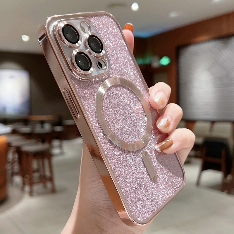 Bling Glitter Mag Safe Magnetic Plating Case For iPhone 16 Pro Max 15 14 13 12