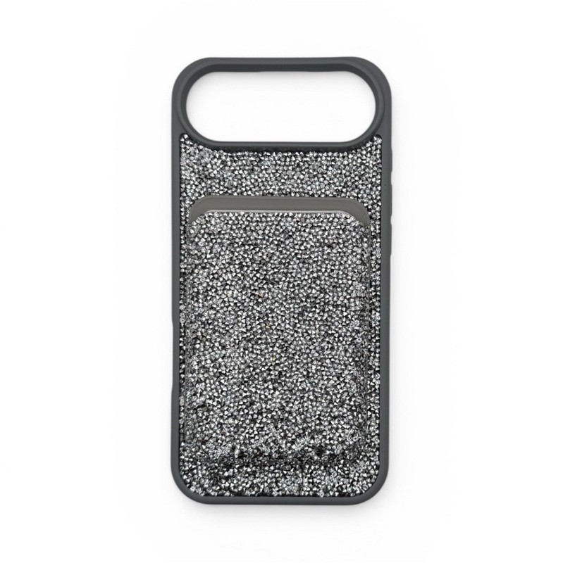 Black Silver Glitter MagSafe Compatible Card Holder Back Case for iPhone