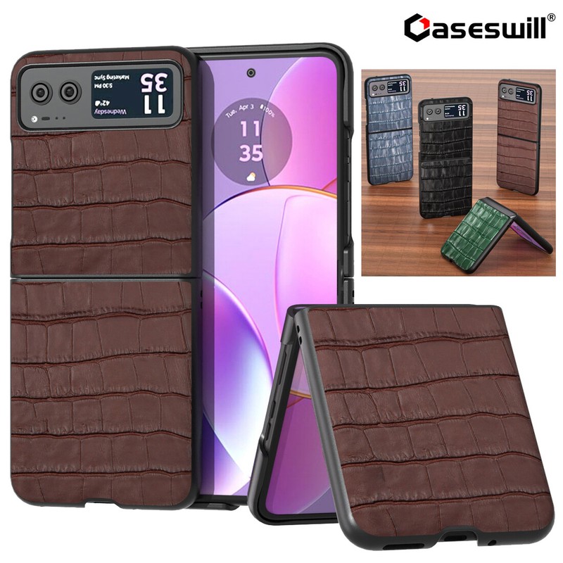 For Motorola Razr (2023) Crocodile Leather Hard Case Cover + Screen Protector