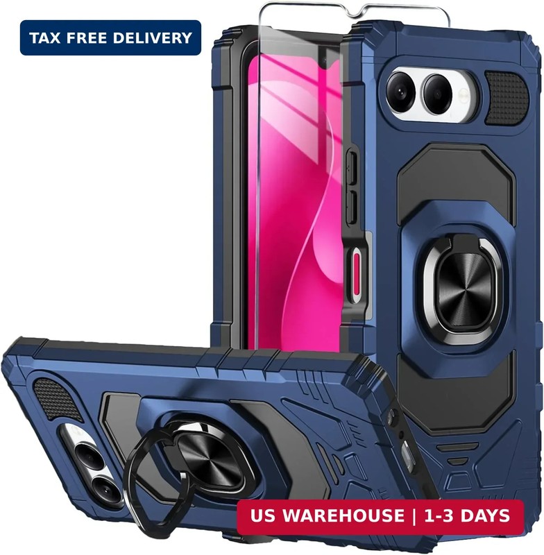 for T-Mobile REVVL 8 Phone Case with Tempered Glass Screen Protector,Military Gr