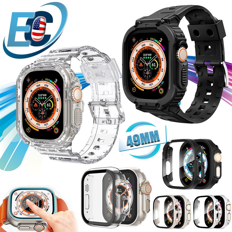 Fr Apple Watch Ultra 49mm Hard Case Tempered Glass Screen Protector Rugged Band