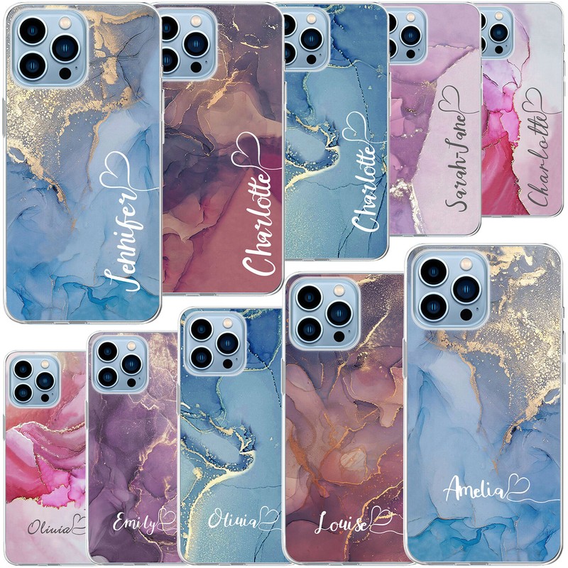 Unique Marble Personalised Case Silicone Cover For iPhone 15 14 13 Pro Max 12 11