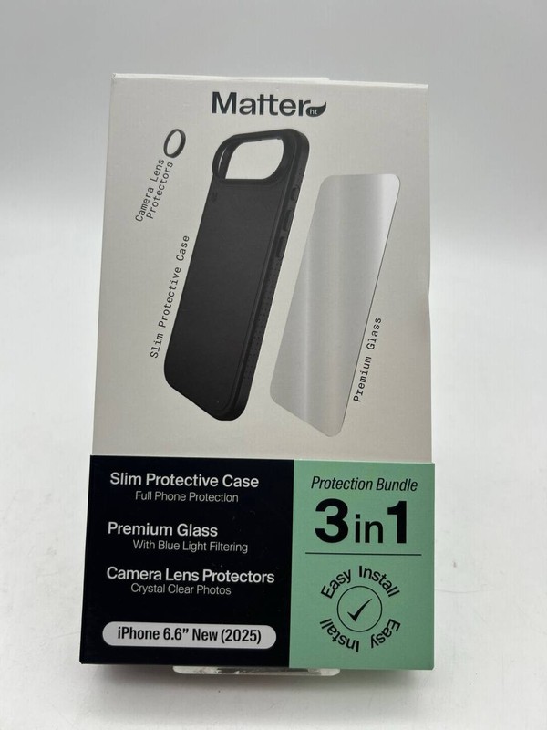 Matterht 3-in-1 Case, Screen and Camera Lens Bundle for iPhone 17 – Black