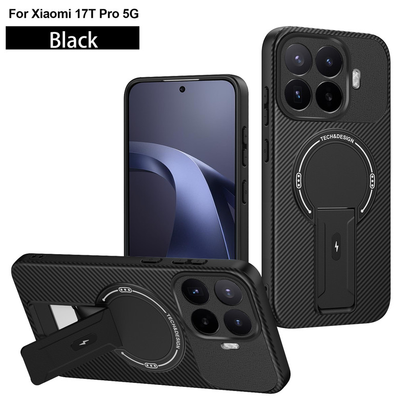 For XiaoMi 17T Pro, Hybrid Armor Carbon Fiber Wireless Charging Stand Case Cover