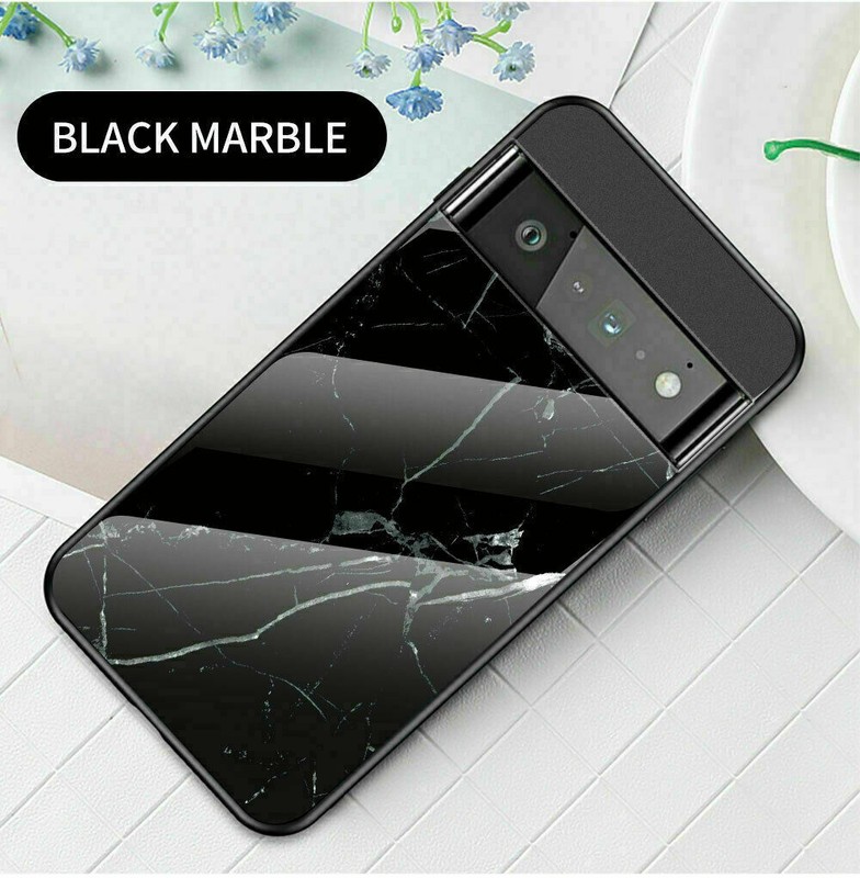 For Google Pixel 9 8 7 Pro Marble Patterned Tempered Glass Slim Back Case Glossy
