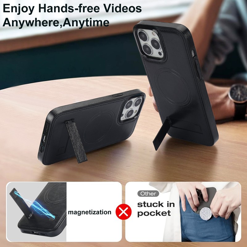 For iPhone 15 Pro Max 14 13 12 11 XS XR Magnetic Leather Mag-Safe Stand Case gallery