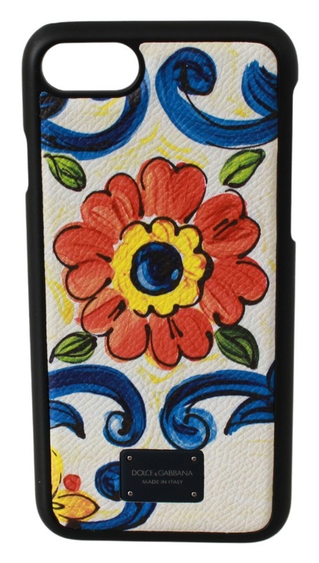 DOLCE & GABBANA Phone Case Cover White Leather DG Majolica iPhone 7-8 RRP $250