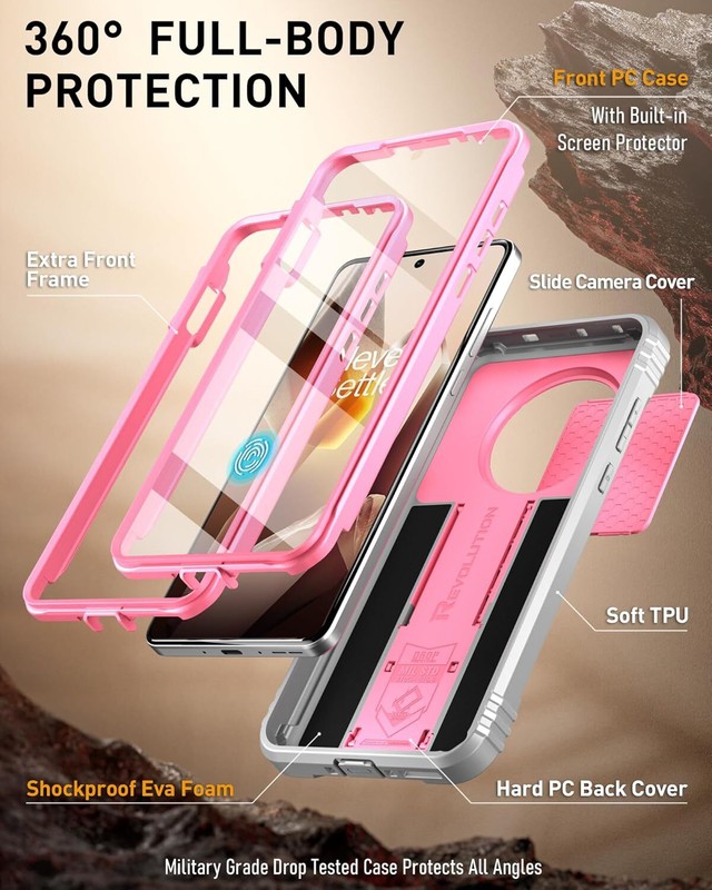 Poetic Case For OnePlus 13 5G with Kickstand Built-in Screen Rugged Cover Pink