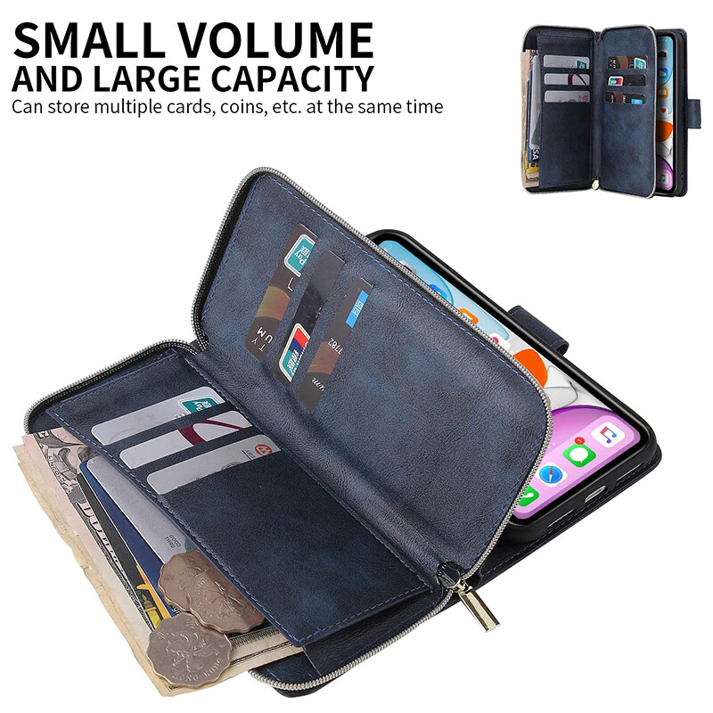For Motorola Moto G42 Wallet Case 9Card Zipper Slots Kickstand Flip Leather Case gallery