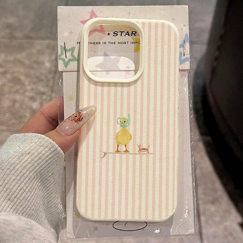 Pink Striped Surfing Duck TPU Phone Case For iPhone 17 Pro Soft Shockproof