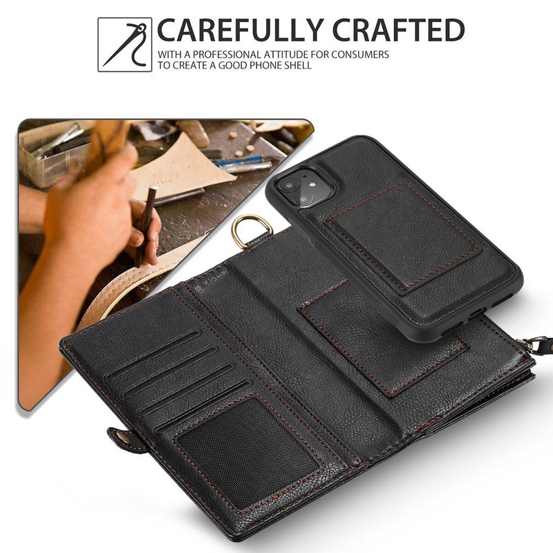 For iPhone 11 Pro Max Wallet Case, 2 in 1 Leather Zipper Detachable Clutch Cover